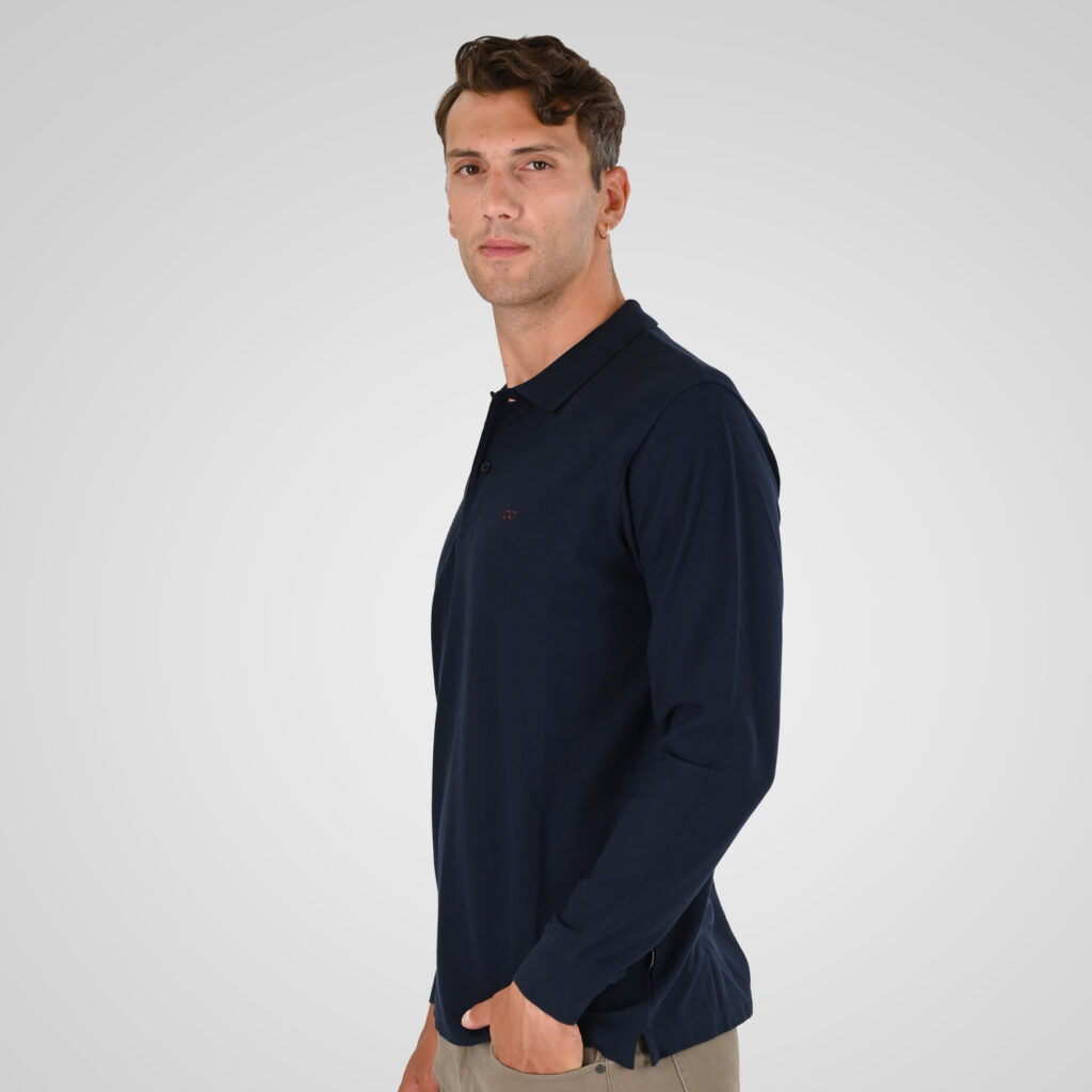 262PS-3097 POLO PIQUE LONGSLEEVE WITH DENSE EMBROIDERY NAVY