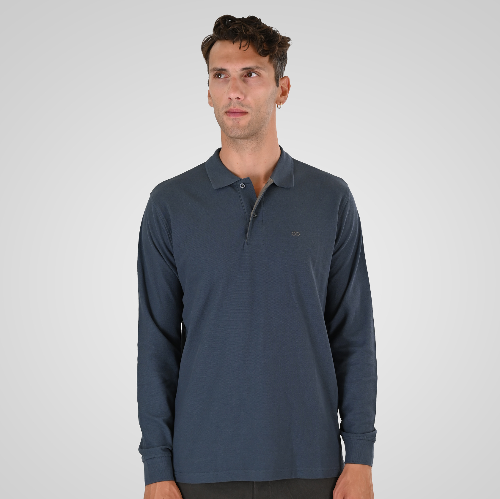 262PS-3097 POLO PIQUE LONGSLEEVE WITH DENSE EMBROIDERY STEEL BLUE - Image 1