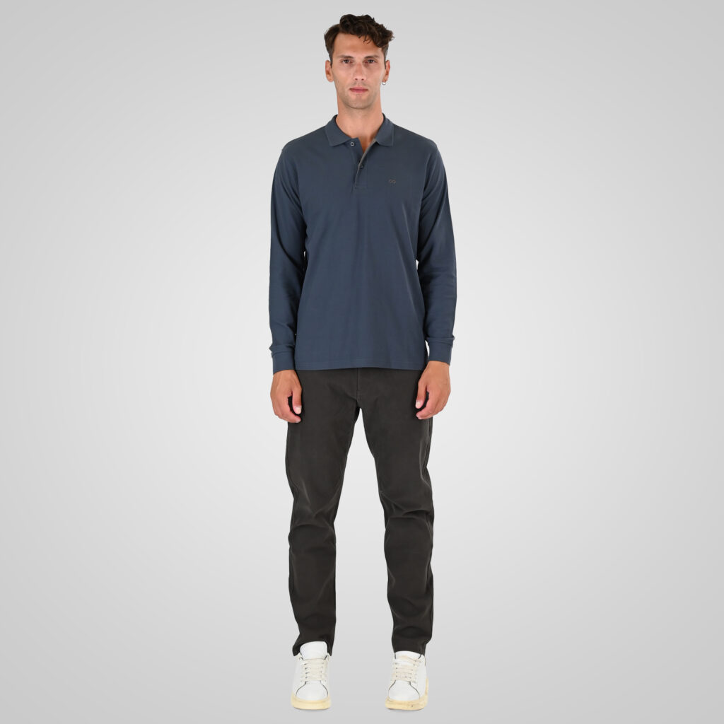 262PS-3097 POLO PIQUE LONGSLEEVE WITH DENSE EMBROIDERY STEEL BLUE