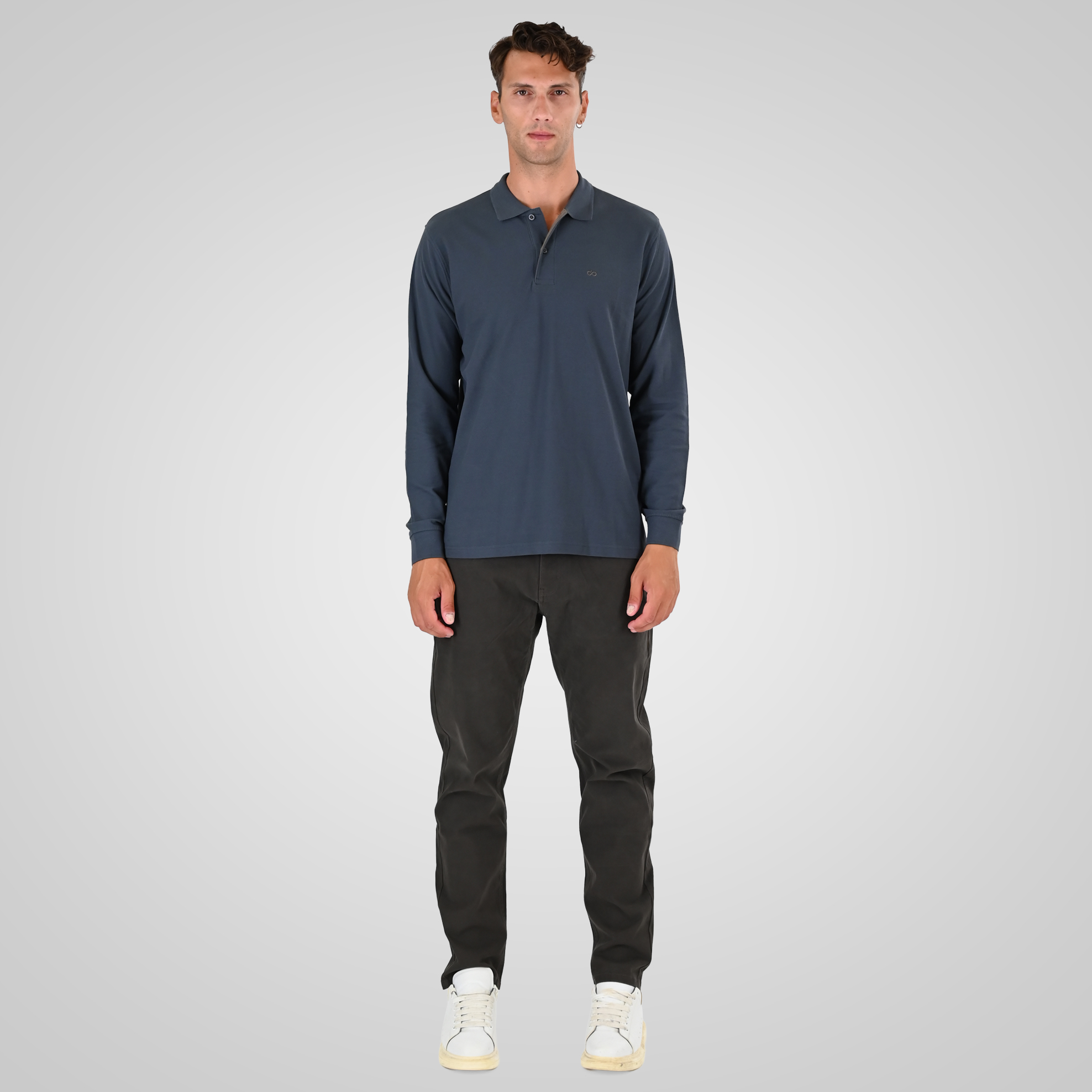 262PS-3097 POLO PIQUE LONGSLEEVE WITH DENSE EMBROIDERY STEEL BLUE - Image 2