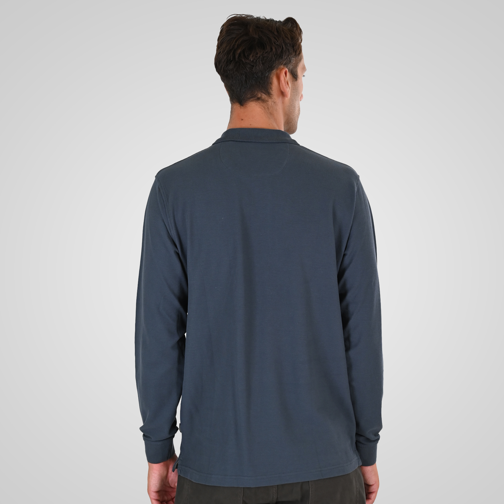262PS-3097 POLO PIQUE LONGSLEEVE WITH DENSE EMBROIDERY STEEL BLUE - Image 4