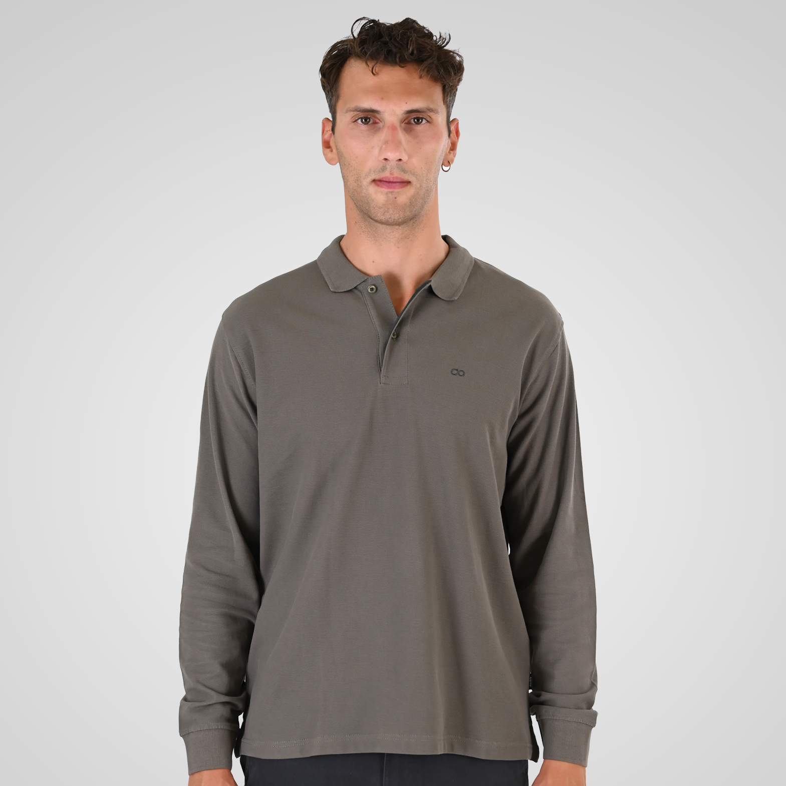 262PS-3097 POLO PIQUE LONGSLEEVE WITH DENSE EMBROIDERY TAUPE - Image 1