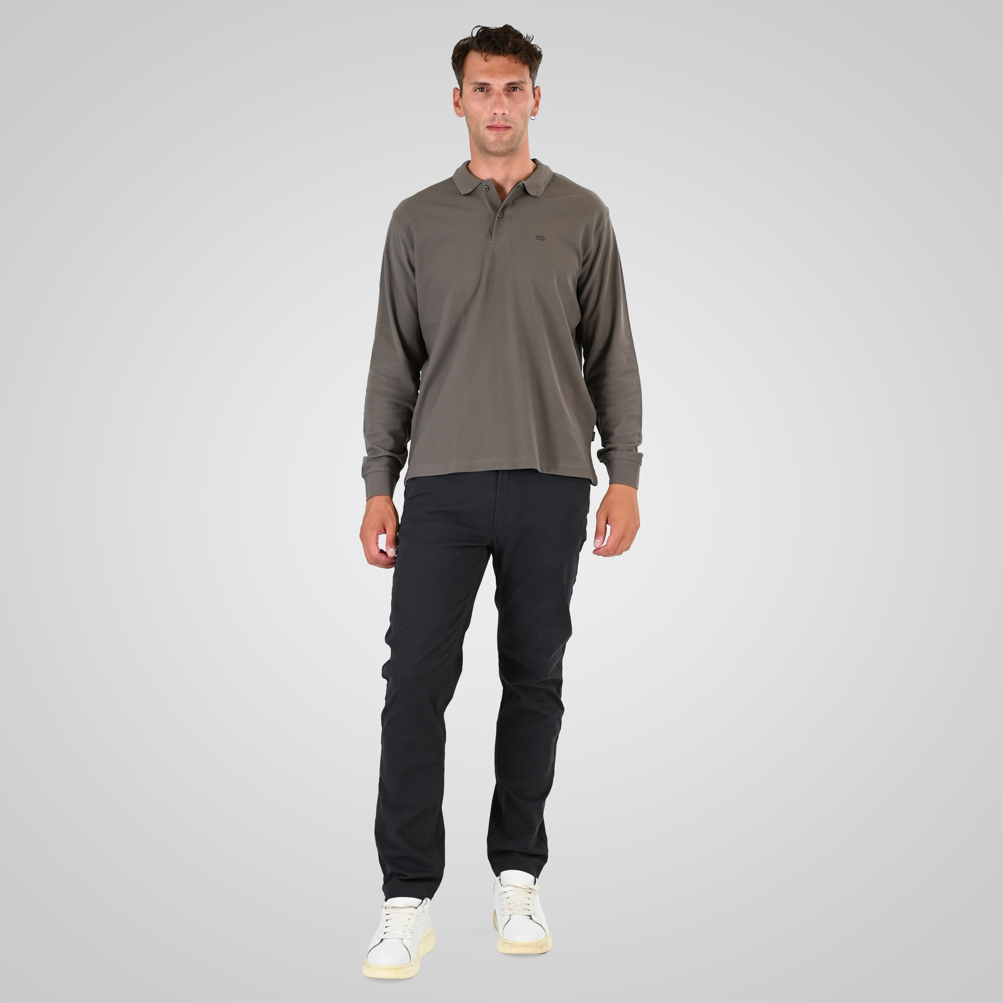 262PS-3097 POLO PIQUE LONGSLEEVE WITH DENSE EMBROIDERY TAUPE - Image 2