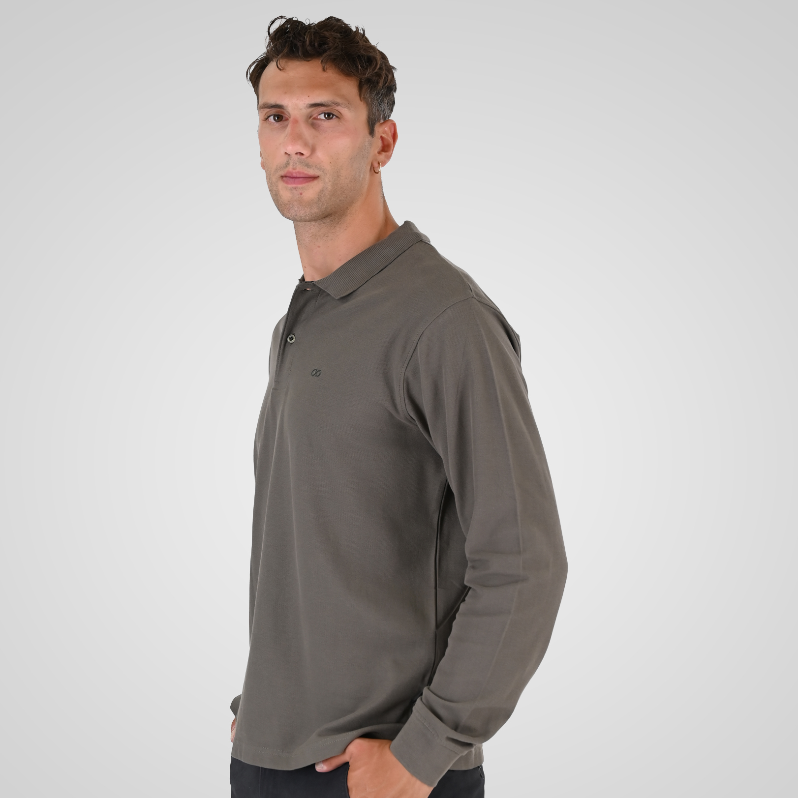 262PS-3097 POLO PIQUE LONGSLEEVE WITH DENSE EMBROIDERY TAUPE - Image 3