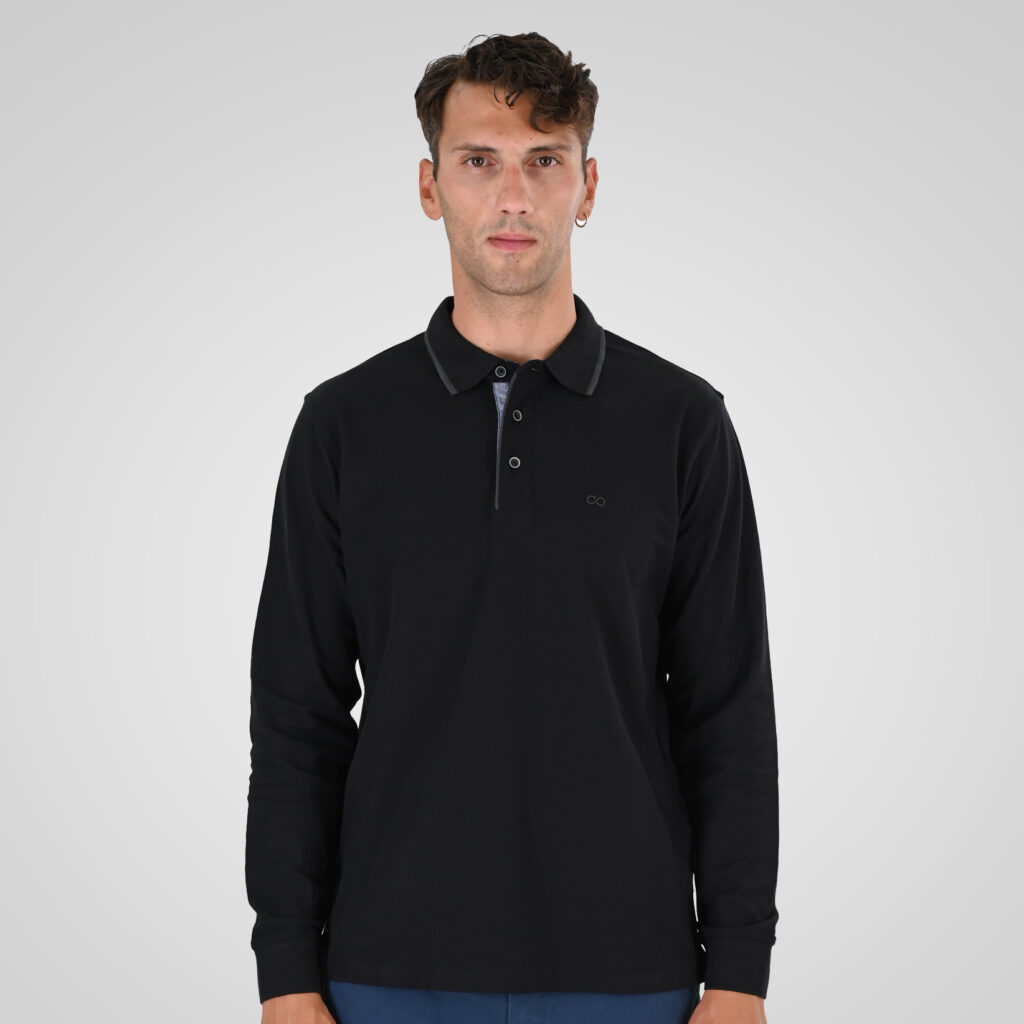 262PS-3098 POLO PIQUE LONGSLEEVE WITH TWO COLORED LAYER HIGH DENSITY PRINT BLACK