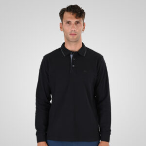 262PS-3098 POLO PIQUE LONGSLEEVE WITH TWO COLORED LAYER HIGH DENSITY PRINT BLACK