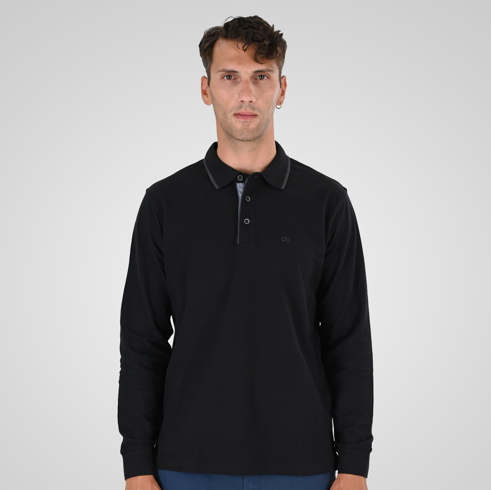 262PS-3098 POLO PIQUE LONGSLEEVE WITH TWO COLORED LAYER HIGH DENSITY PRINT BLACK - Image 1