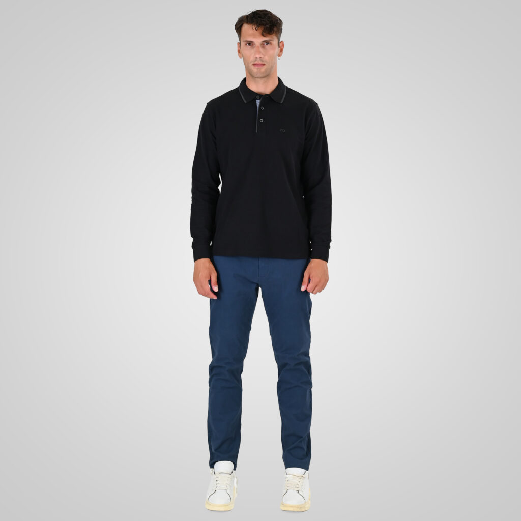 262PS-3098 POLO PIQUE LONGSLEEVE WITH TWO COLORED LAYER HIGH DENSITY PRINT BLACK