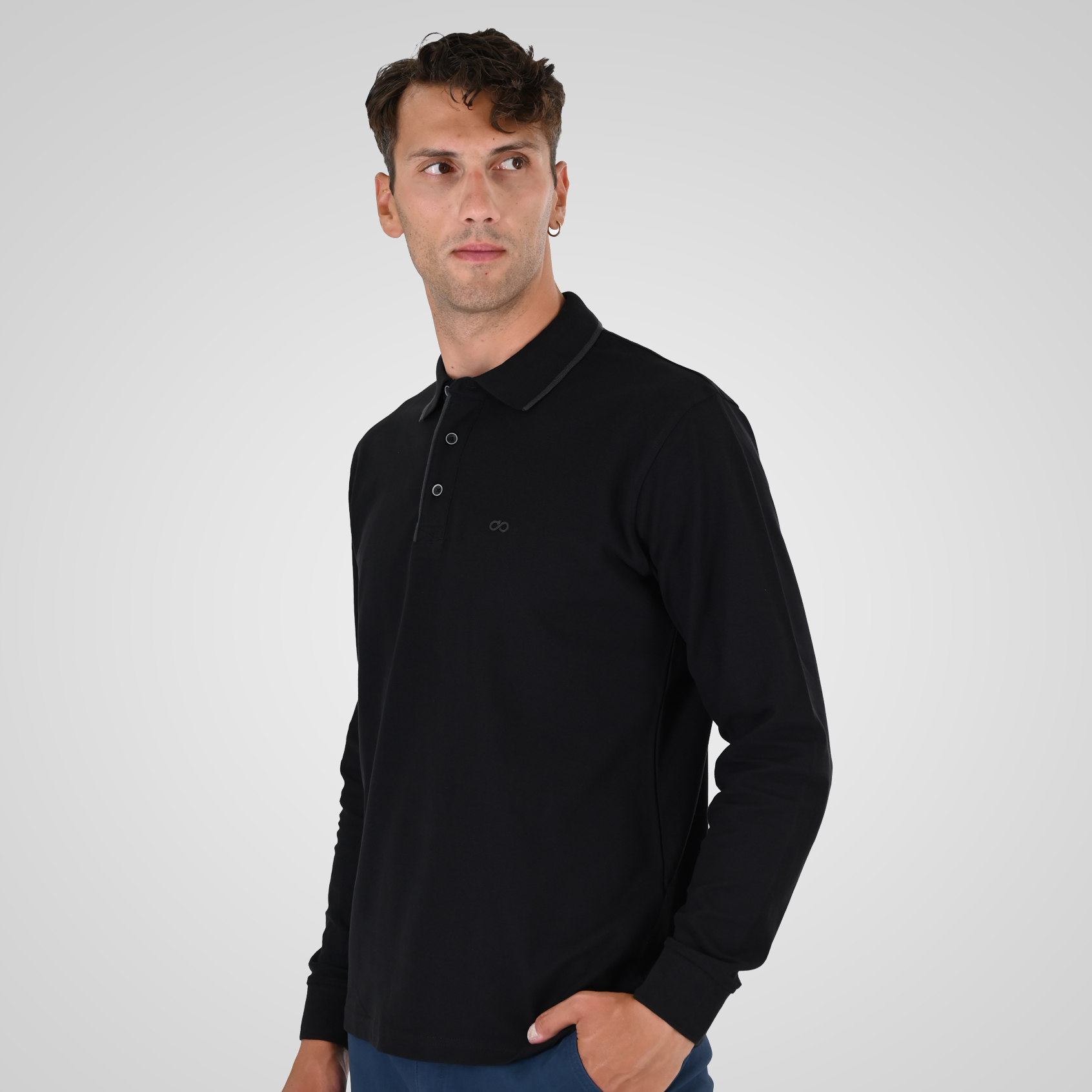 262PS-3098 POLO PIQUE LONGSLEEVE WITH TWO COLORED LAYER HIGH DENSITY PRINT BLACK - Image 3