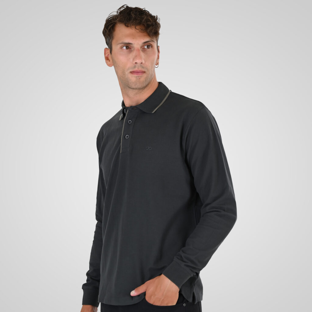 262PS-3098 POLO PIQUE LONGSLEEVE WITH TWO COLORED LAYER HIGH DENSITY PRINT DK KHAKI