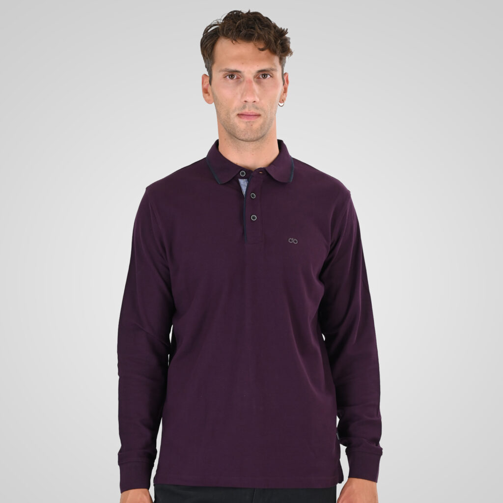 262PS-3098 POLO PIQUE LONGSLEEVE WITH TWO COLORED LAYER HIGH DENSITY PRINT DK RASPBERRY