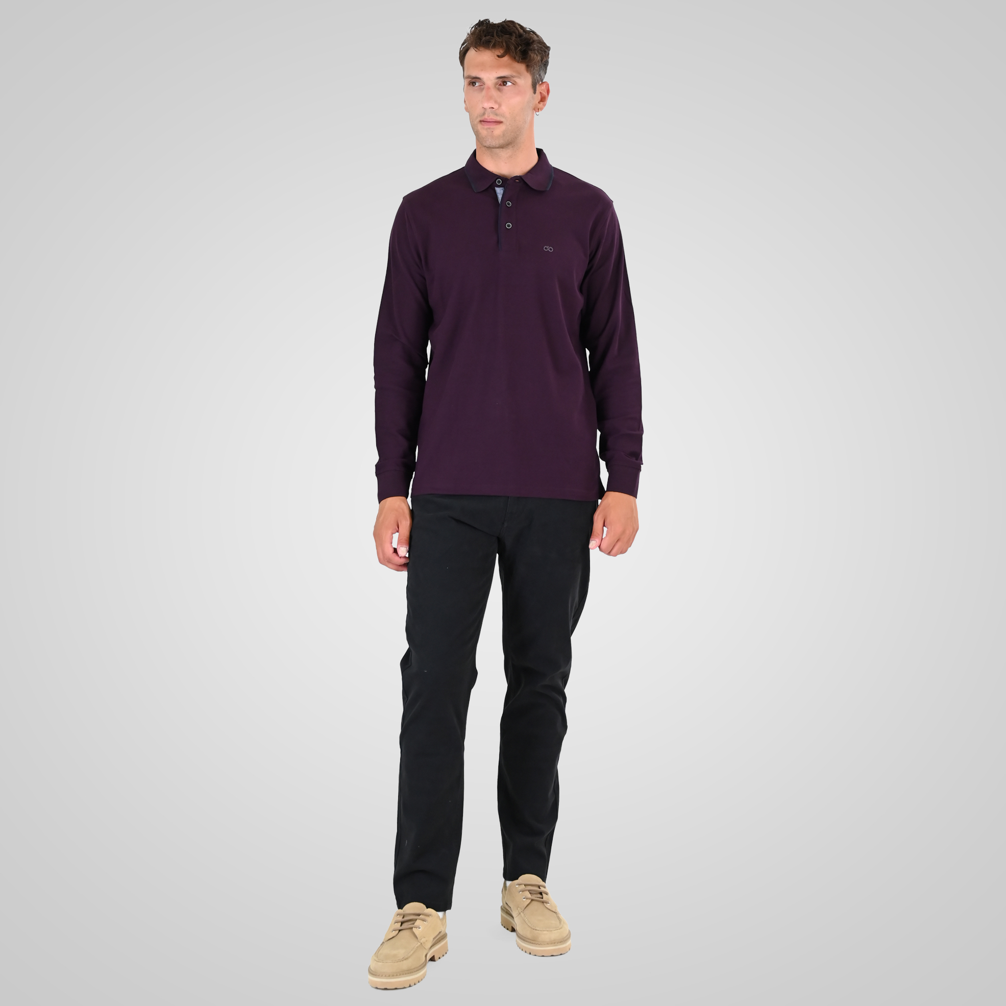 262PS-3098 POLO PIQUE LONGSLEEVE WITH TWO COLORED LAYER HIGH DENSITY PRINT DK RASPBERRY - Image 2