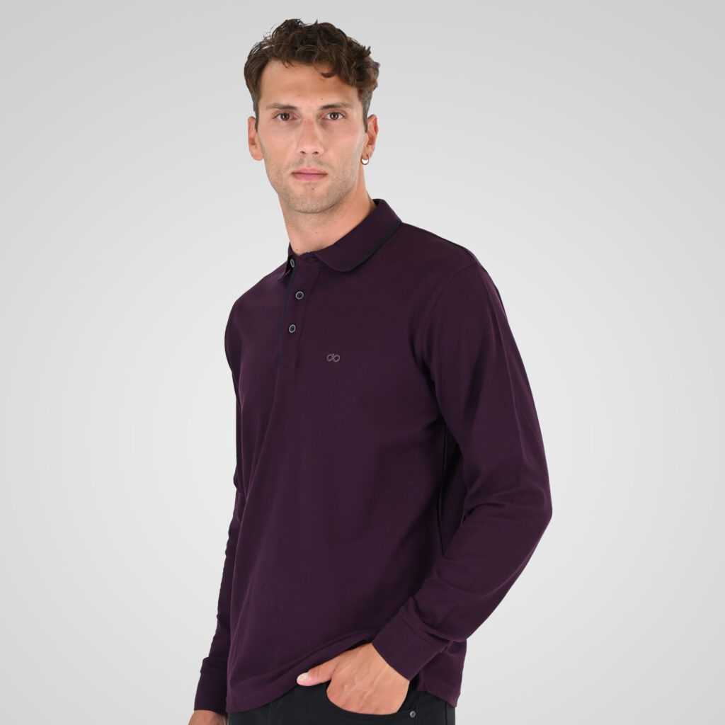 262PS-3098 POLO PIQUE LONGSLEEVE WITH TWO COLORED LAYER HIGH DENSITY PRINT DK RASPBERRY