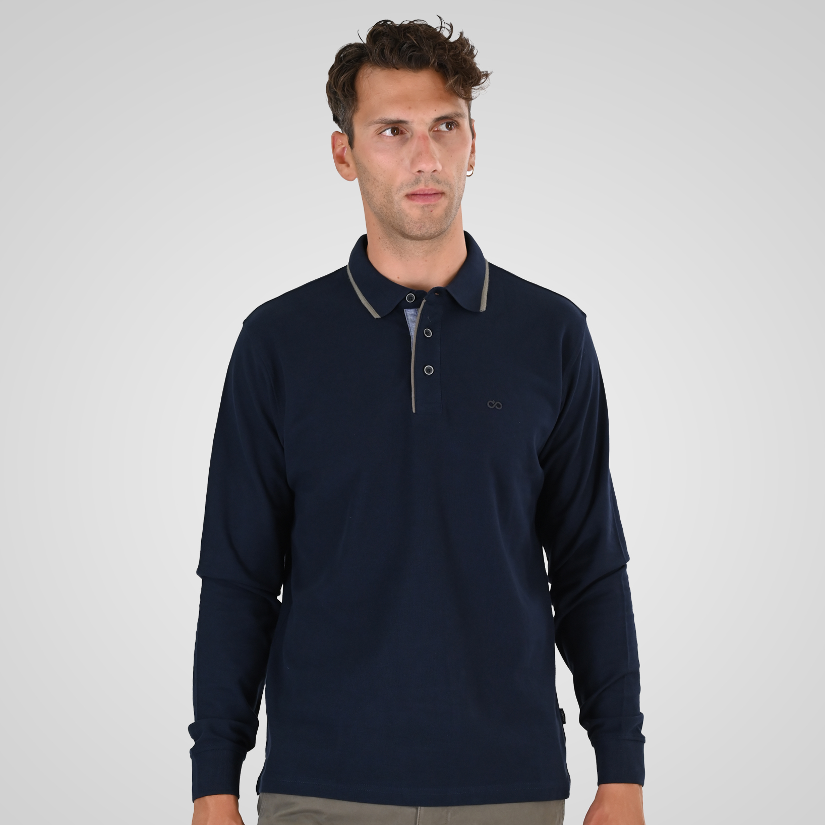 262PS-3098 POLO PIQUE LONGSLEEVE WITH TWO COLORED LAYER HIGH DENSITY PRINT NAVY - Image 1
