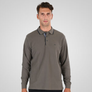 262PS-3098 POLO PIQUE LONGSLEEVE WITH TWO COLORED LAYER HIGH DENSITY PRINT TAUPE