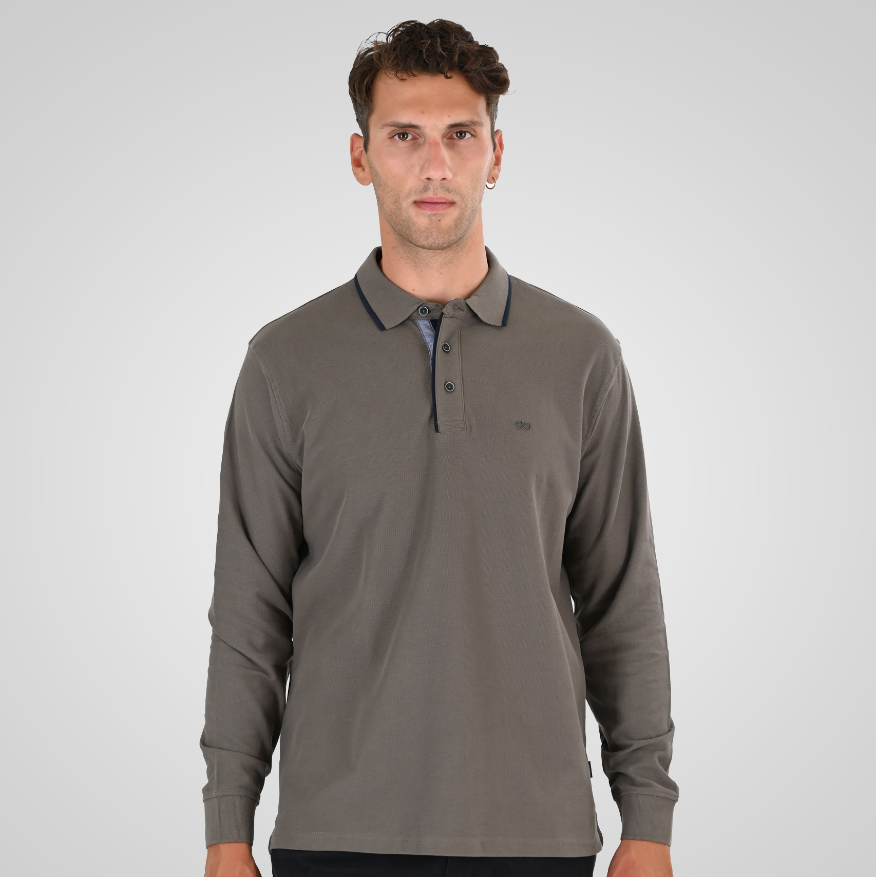 262PS-3098 POLO PIQUE LONGSLEEVE WITH TWO COLORED LAYER HIGH DENSITY PRINT TAUPE - Image 1