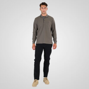 262PS-3098 POLO PIQUE LONGSLEEVE WITH TWO COLORED LAYER HIGH DENSITY PRINT TAUPE