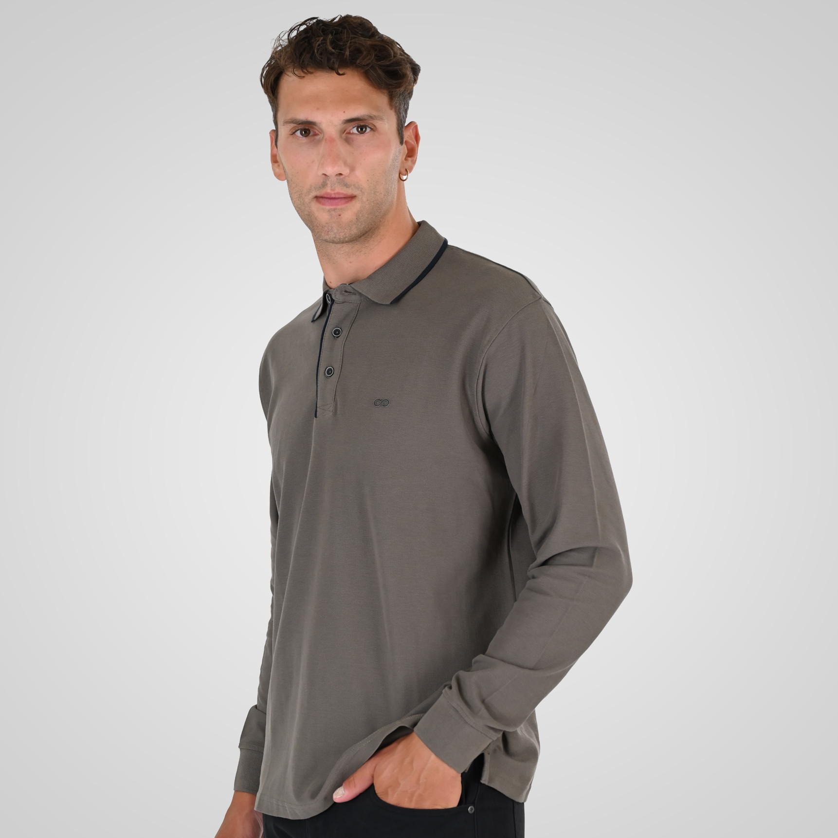 262PS-3098 POLO PIQUE LONGSLEEVE WITH TWO COLORED LAYER HIGH DENSITY PRINT TAUPE - Image 3