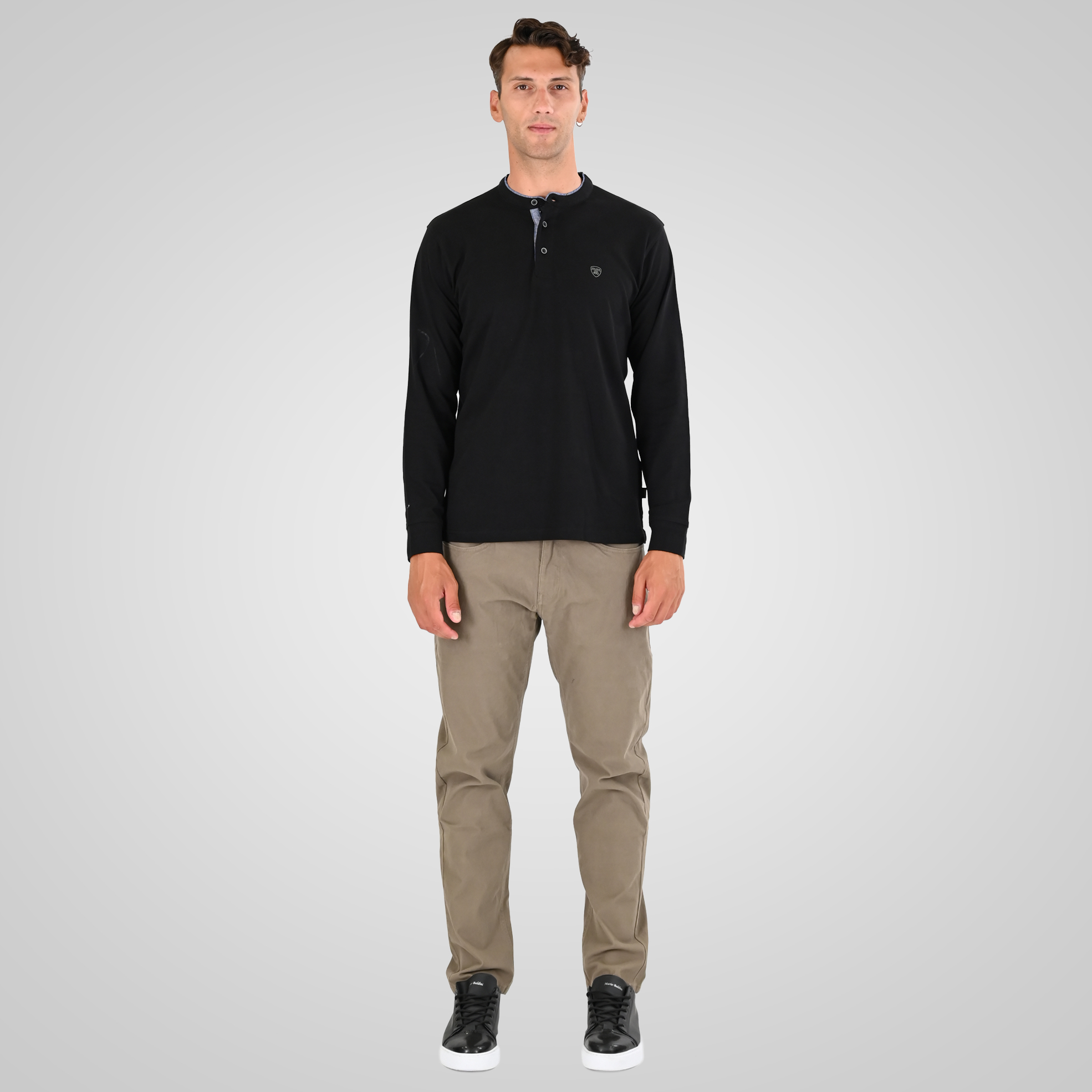 262PS-3099 POLO PIQUE WITH MAO COLLAR LONGSLEEVE AND HIGH DENSITY PRINT BLACK - Image 2