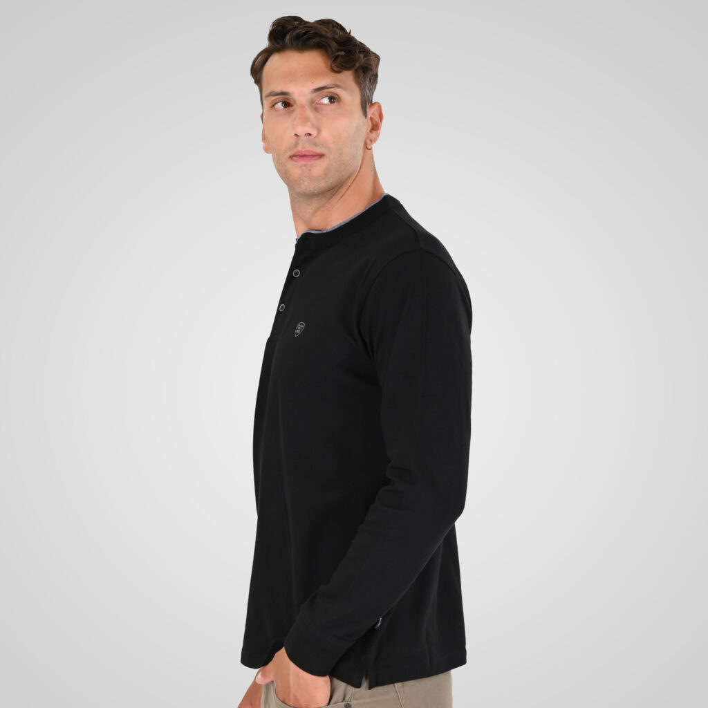 262PS-3099 POLO PIQUE WITH MAO COLLAR LONGSLEEVE AND HIGH DENSITY PRINT BLACK