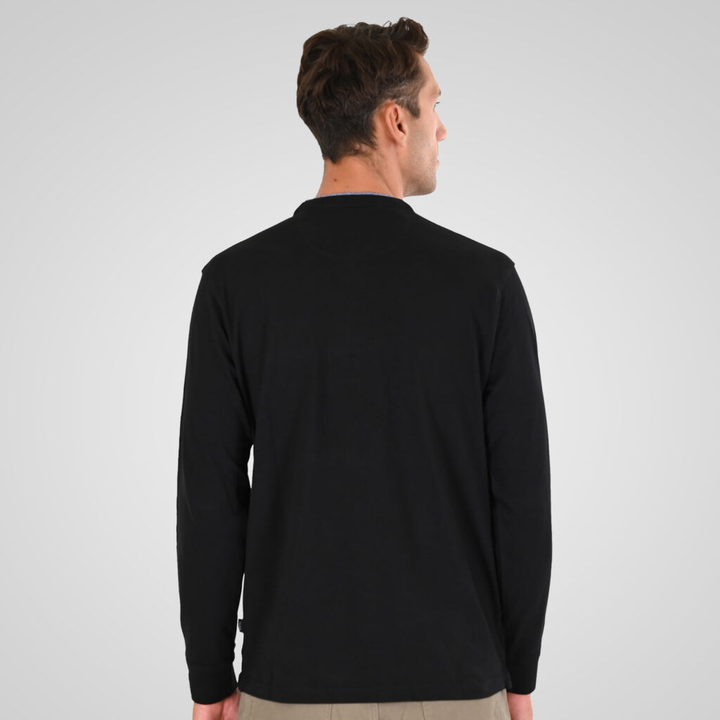 262PS-3099 POLO PIQUE WITH MAO COLLAR LONGSLEEVE AND HIGH DENSITY PRINT BLACK