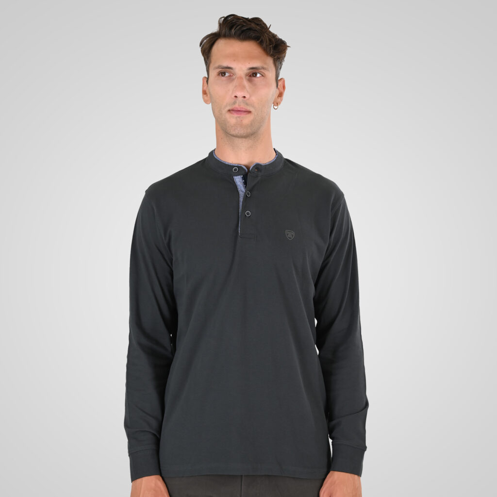 262PS-3099 POLO PIQUE WITH MAO COLLAR LONGSLEEVE AND HIGH DENSITY PRINT DK KHAKI