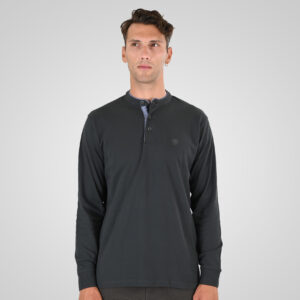 262PS-3099 POLO PIQUE WITH MAO COLLAR LONGSLEEVE AND HIGH DENSITY PRINT DK KHAKI