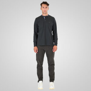 262PS-3099 POLO PIQUE WITH MAO COLLAR LONGSLEEVE AND HIGH DENSITY PRINT DK KHAKI