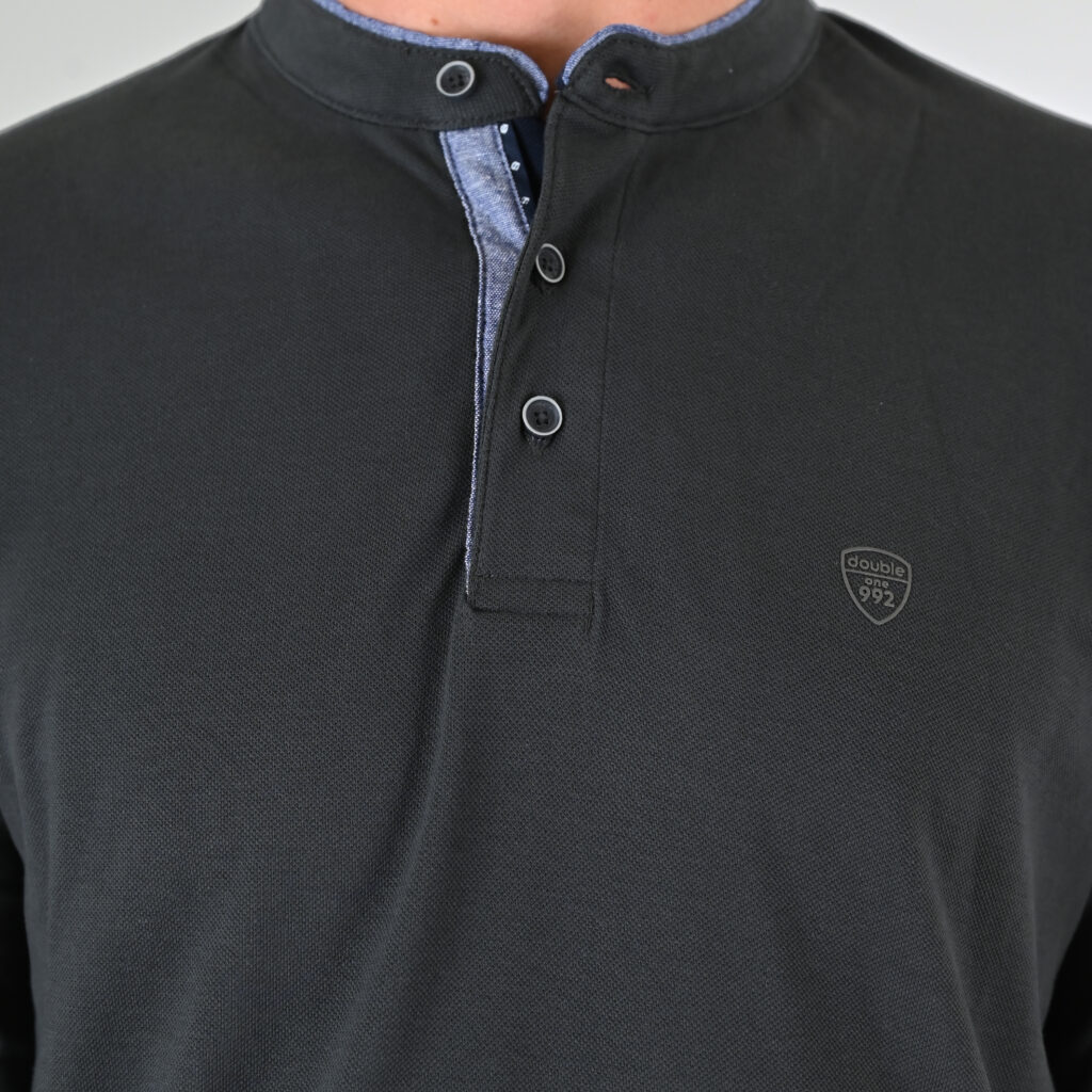 262PS-3099 POLO PIQUE WITH MAO COLLAR LONGSLEEVE AND HIGH DENSITY PRINT DK KHAKI