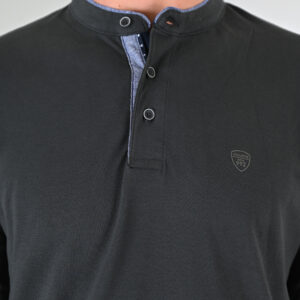 262PS-3099 POLO PIQUE WITH MAO COLLAR LONGSLEEVE AND HIGH DENSITY PRINT DK KHAKI - Image 5