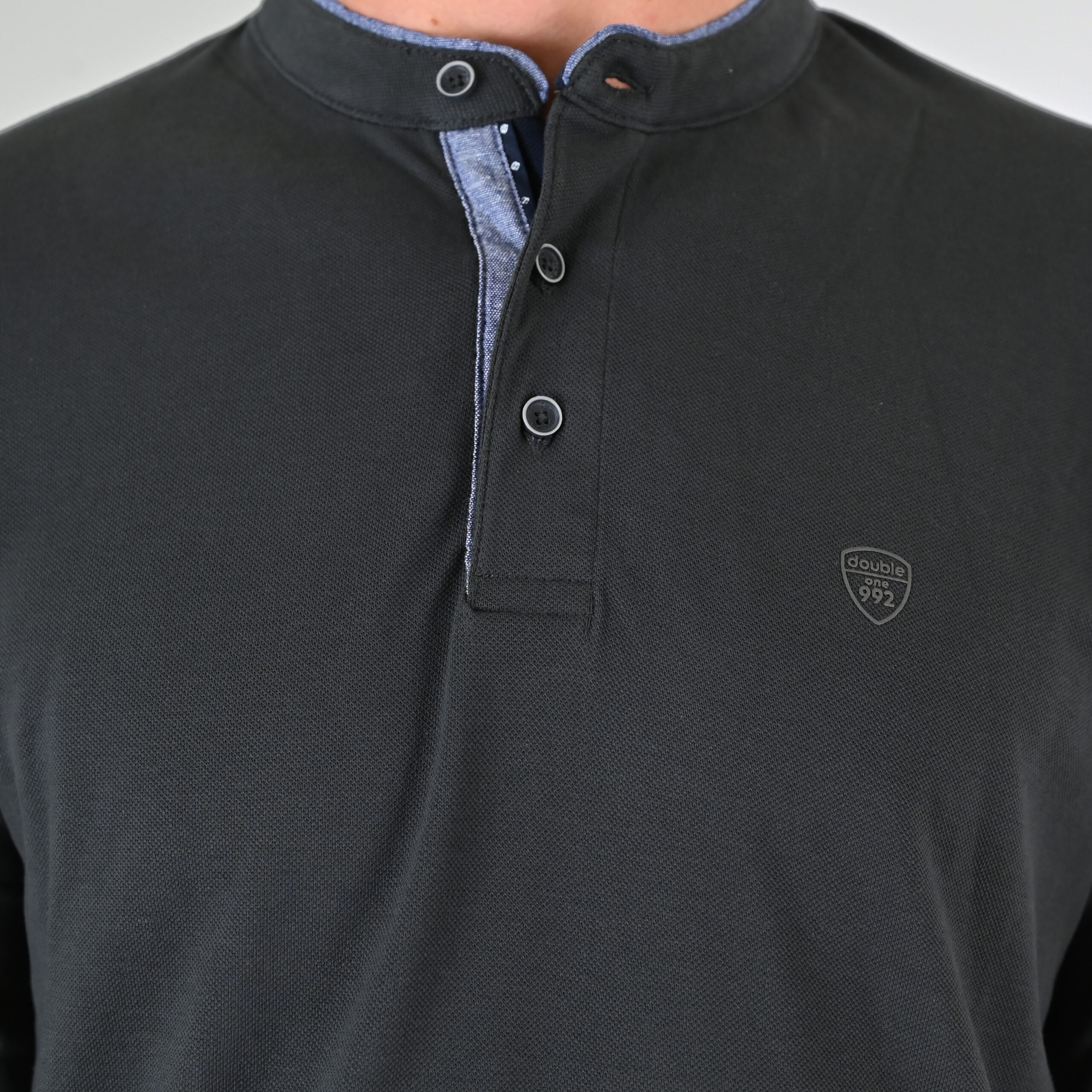 262PS-3099 POLO PIQUE WITH MAO COLLAR LONGSLEEVE AND HIGH DENSITY PRINT DK KHAKI - Image 5