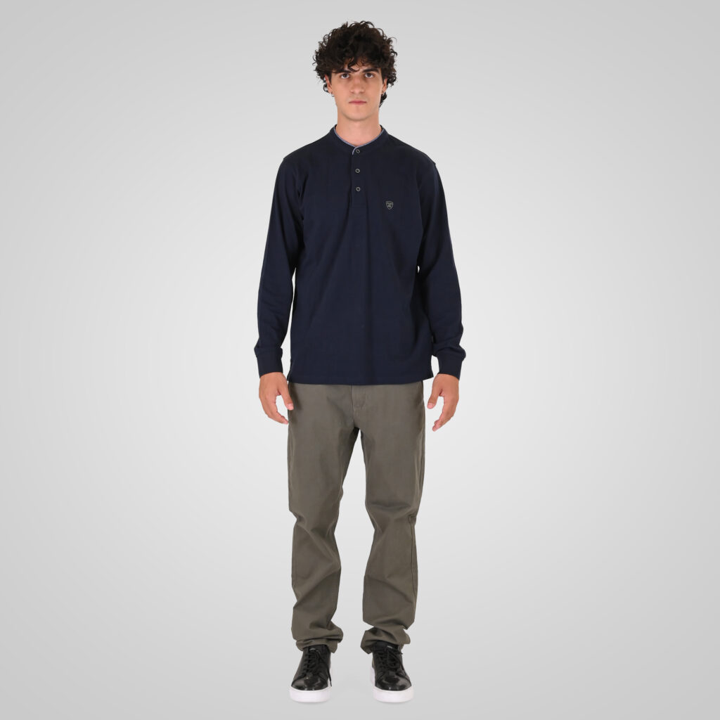 262PS-3099 POLO PIQUE WITH MAO COLLAR LONGSLEEVE AND HIGH DENSITY PRINT NAVY