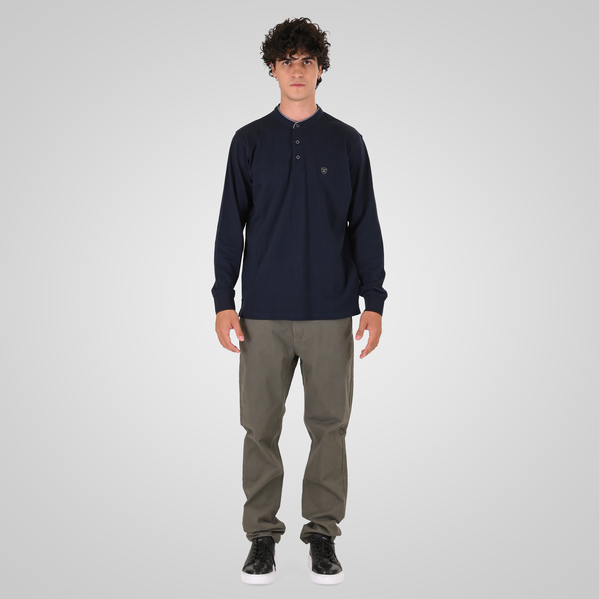 262PS-3099 POLO PIQUE WITH MAO COLLAR LONGSLEEVE AND HIGH DENSITY PRINT NAVY - Image 2