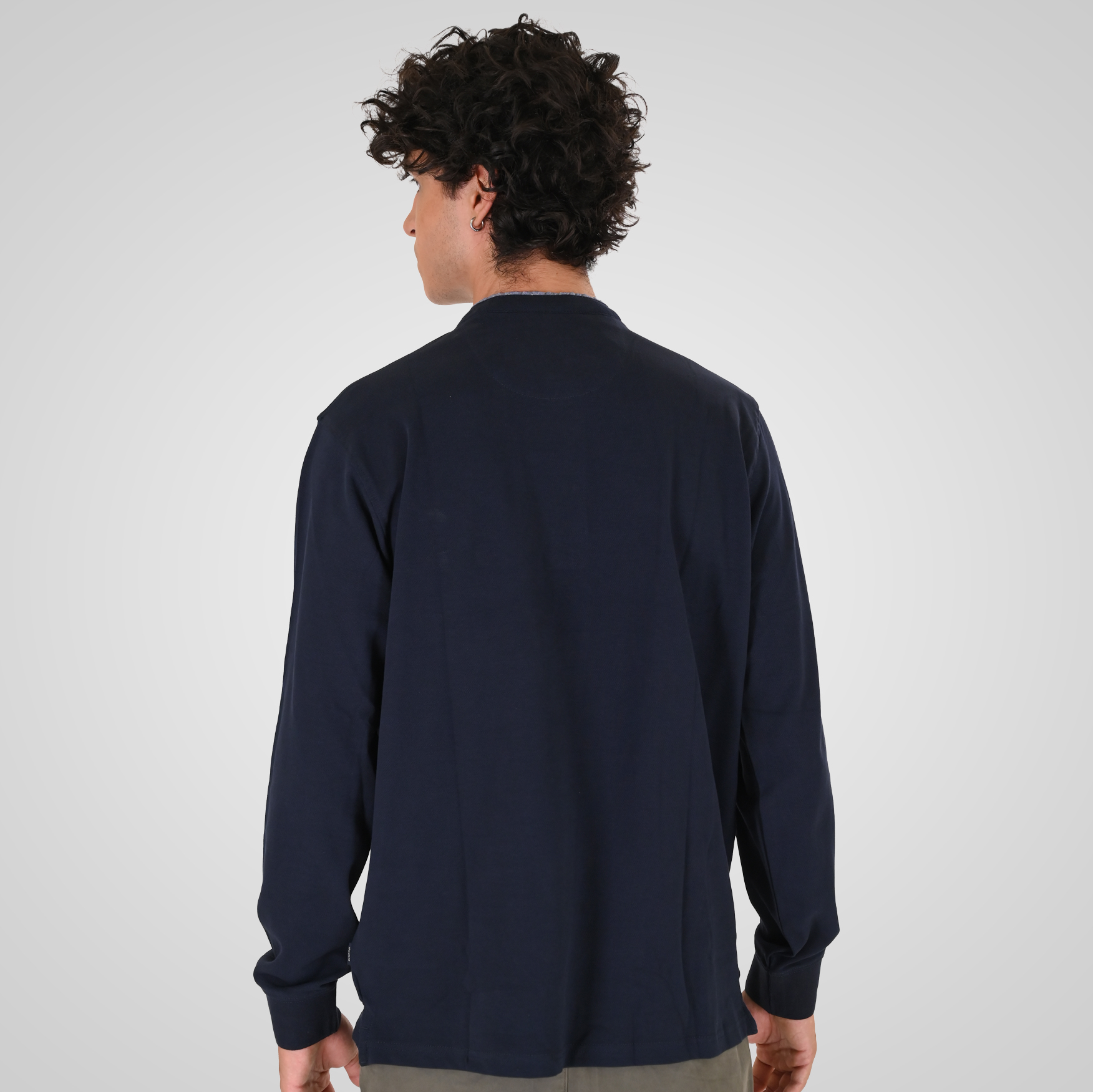 262PS-3099 POLO PIQUE WITH MAO COLLAR LONGSLEEVE AND HIGH DENSITY PRINT NAVY - Image 4