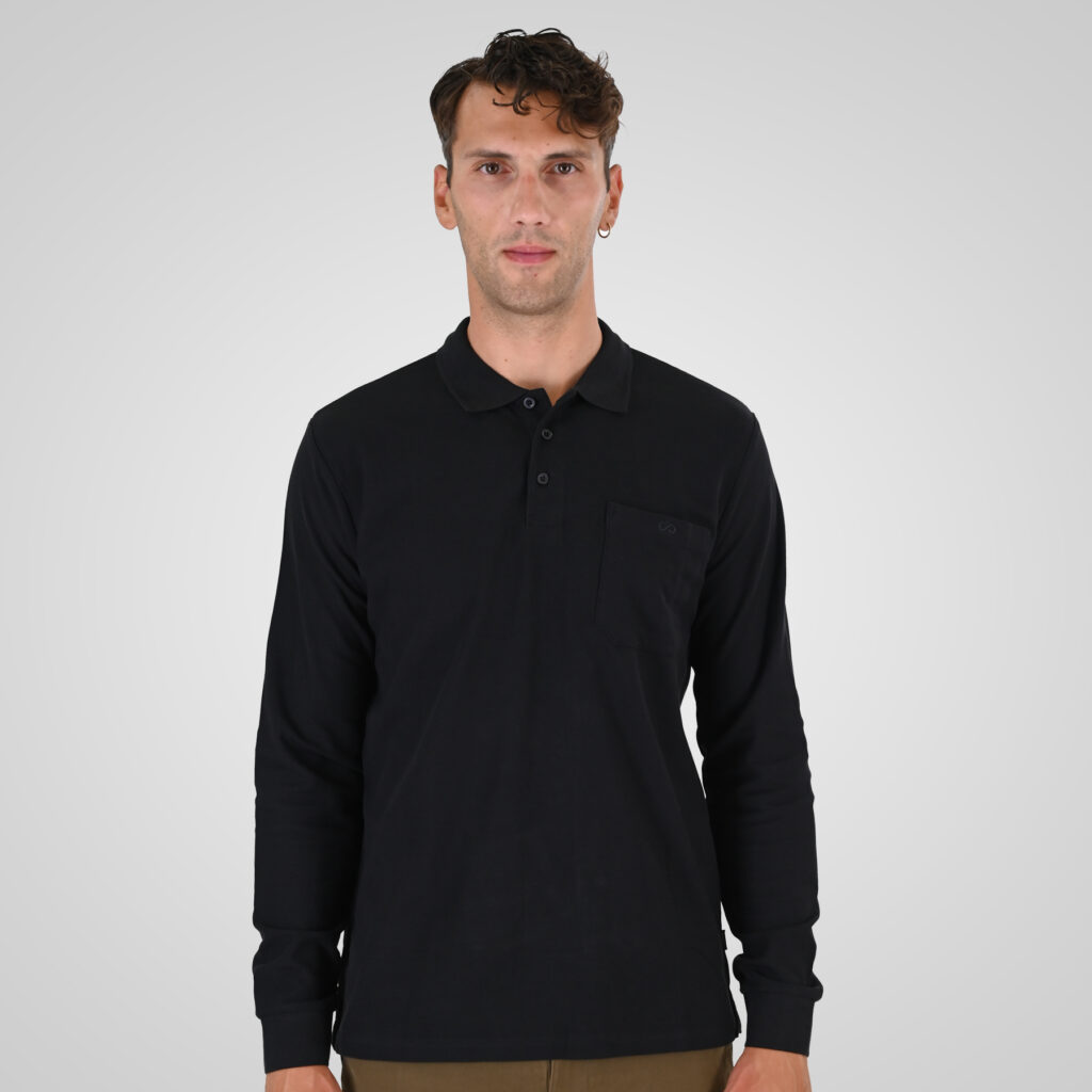 262PS-3100 POLO PIQUE LONGSLEEVE WITH CHEST POCKET AND DENSE EMBROIDERY BLACK