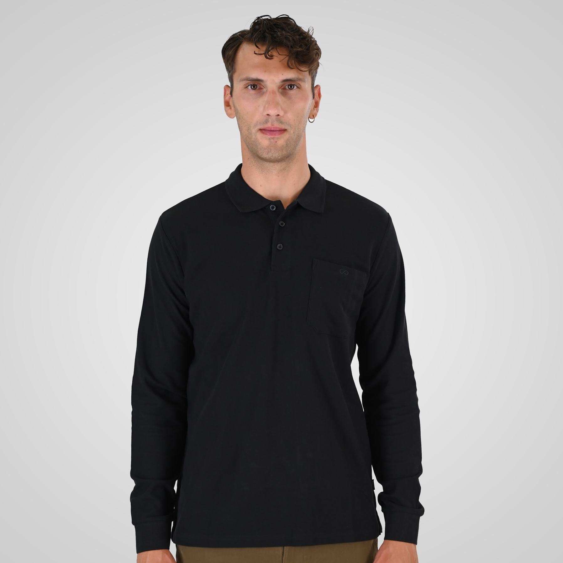 262PS-3100 POLO PIQUE LONGSLEEVE WITH CHEST POCKET AND DENSE EMBROIDERY BLACK - Image 1