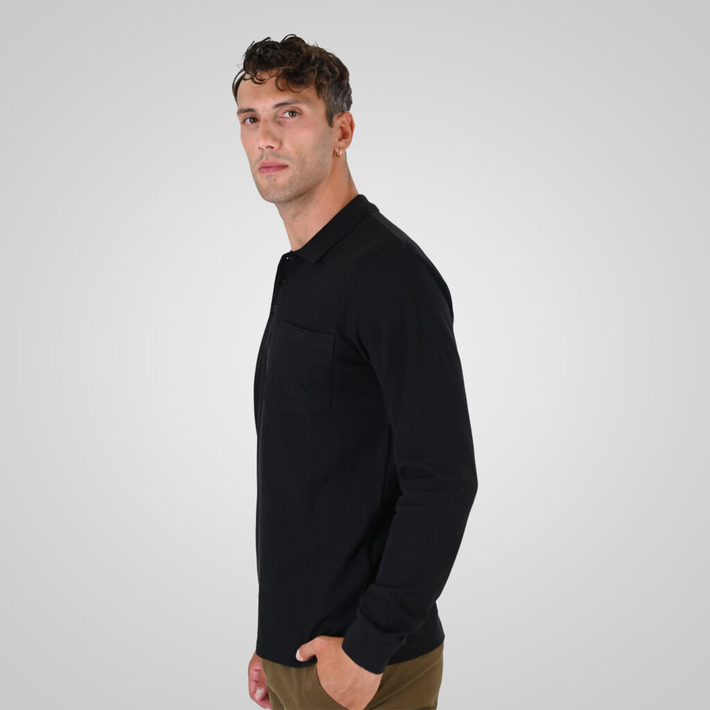 262PS-3100 POLO PIQUE LONGSLEEVE WITH CHEST POCKET AND DENSE EMBROIDERY BLACK