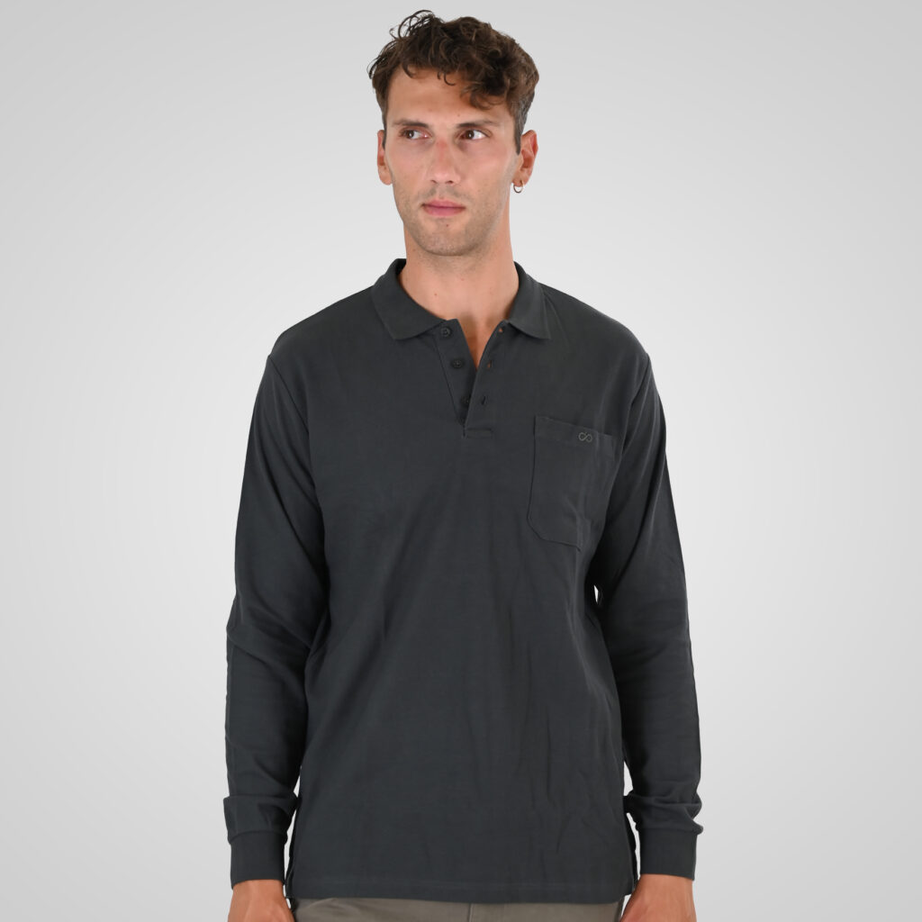 262PS-3100 POLO PIQUE LONGSLEEVE WITH CHEST POCKET AND DENSE EMBROIDERY DK KHAKI