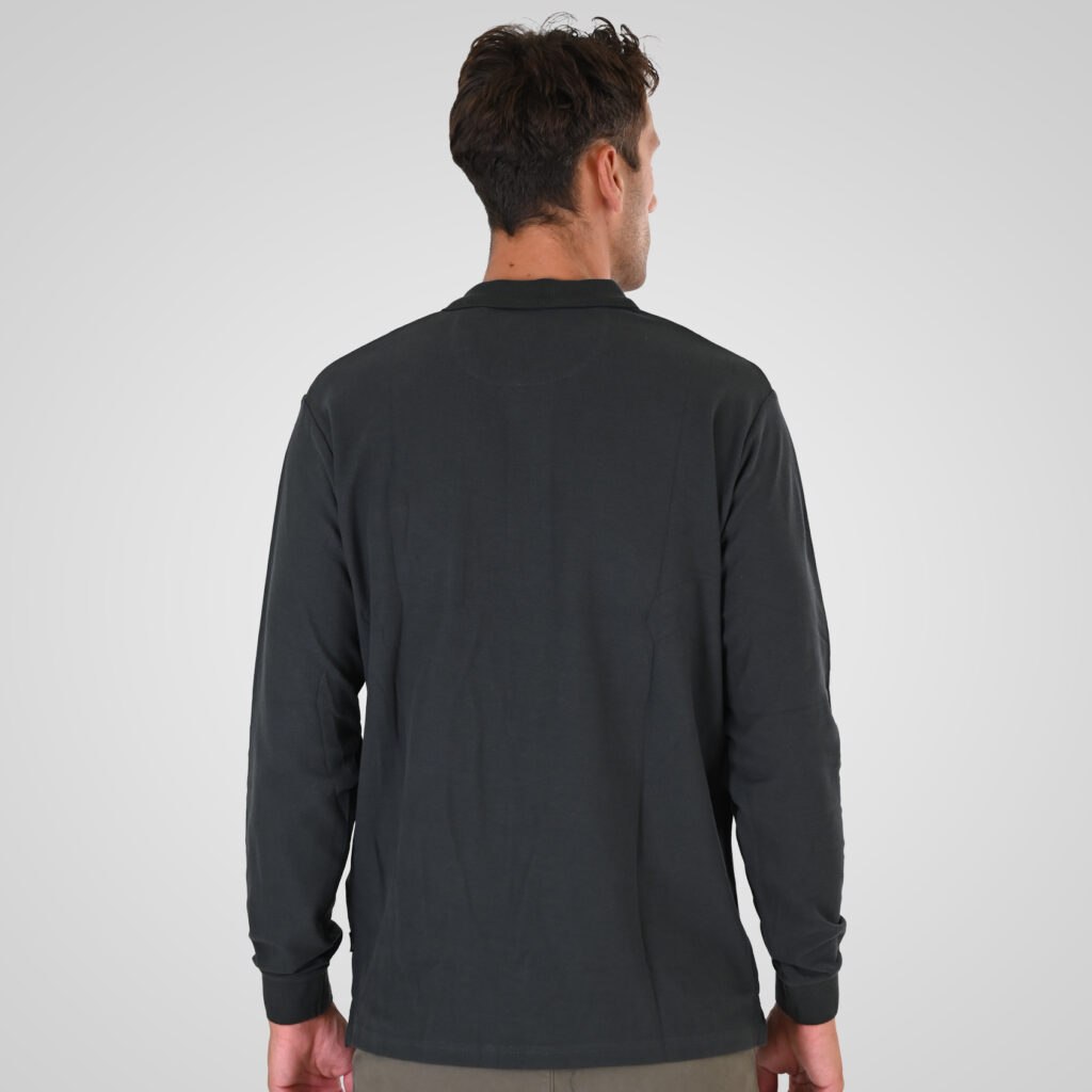 262PS-3100 POLO PIQUE LONGSLEEVE WITH CHEST POCKET AND DENSE EMBROIDERY DK KHAKI