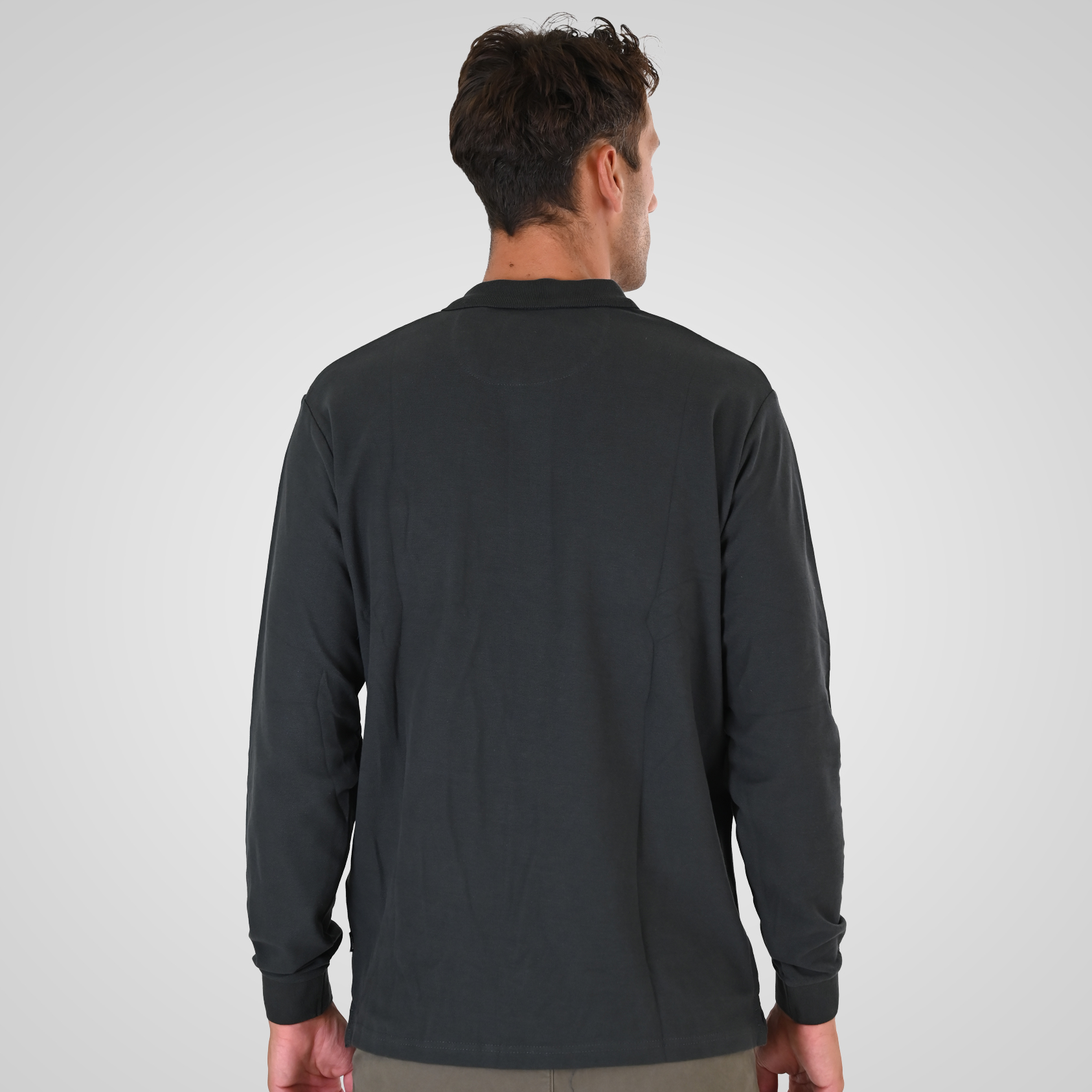 262PS-3100 POLO PIQUE LONGSLEEVE WITH CHEST POCKET AND DENSE EMBROIDERY DK KHAKI - Image 4