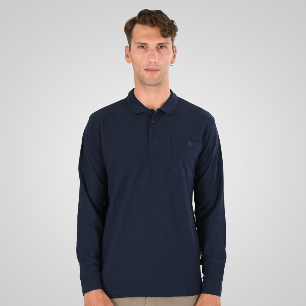 262PS-3100 POLO PIQUE LONGSLEEVE WITH CHEST POCKET AND DENSE EMBROIDERY NAVY
