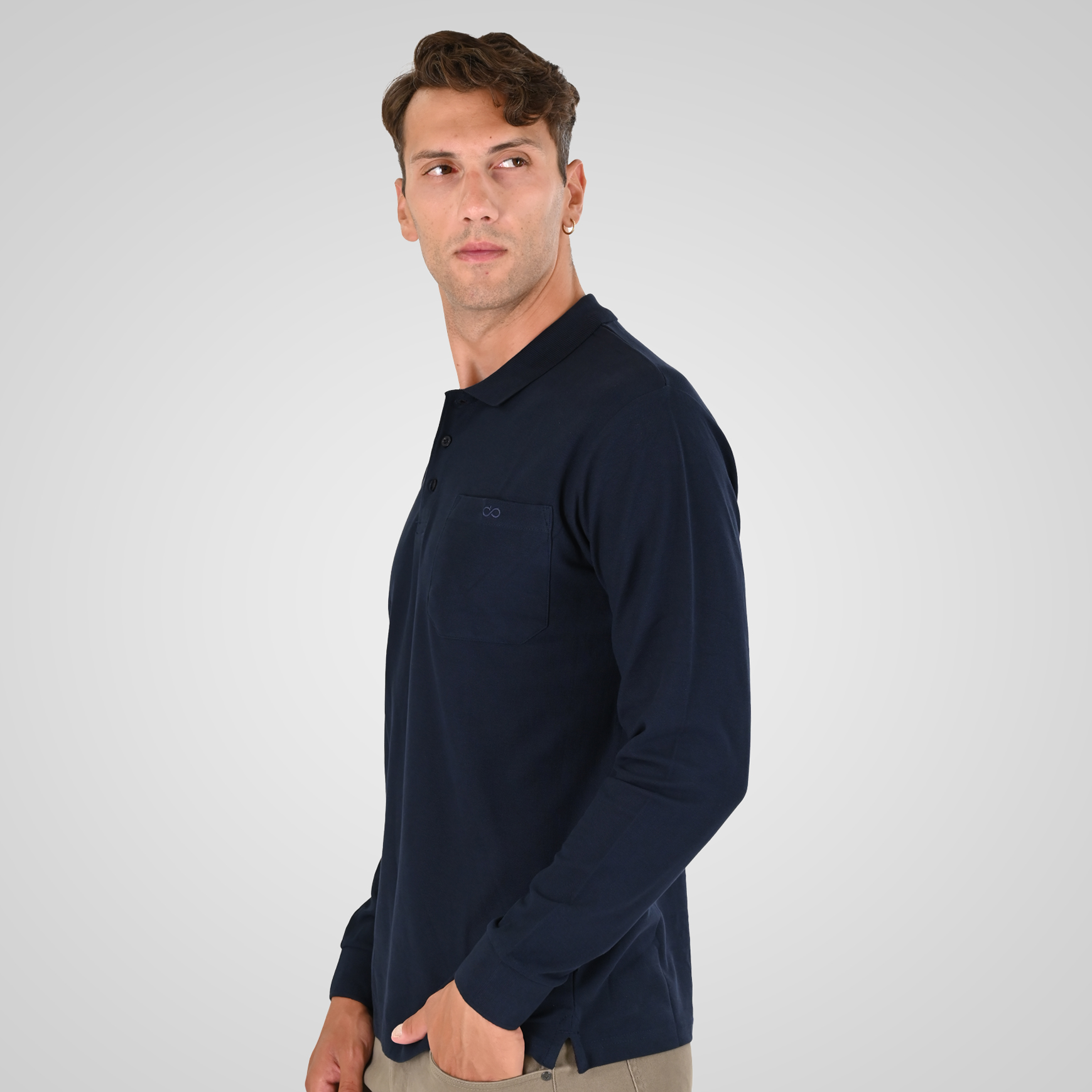 262PS-3100 POLO PIQUE LONGSLEEVE WITH CHEST POCKET AND DENSE EMBROIDERY NAVY - Image 3