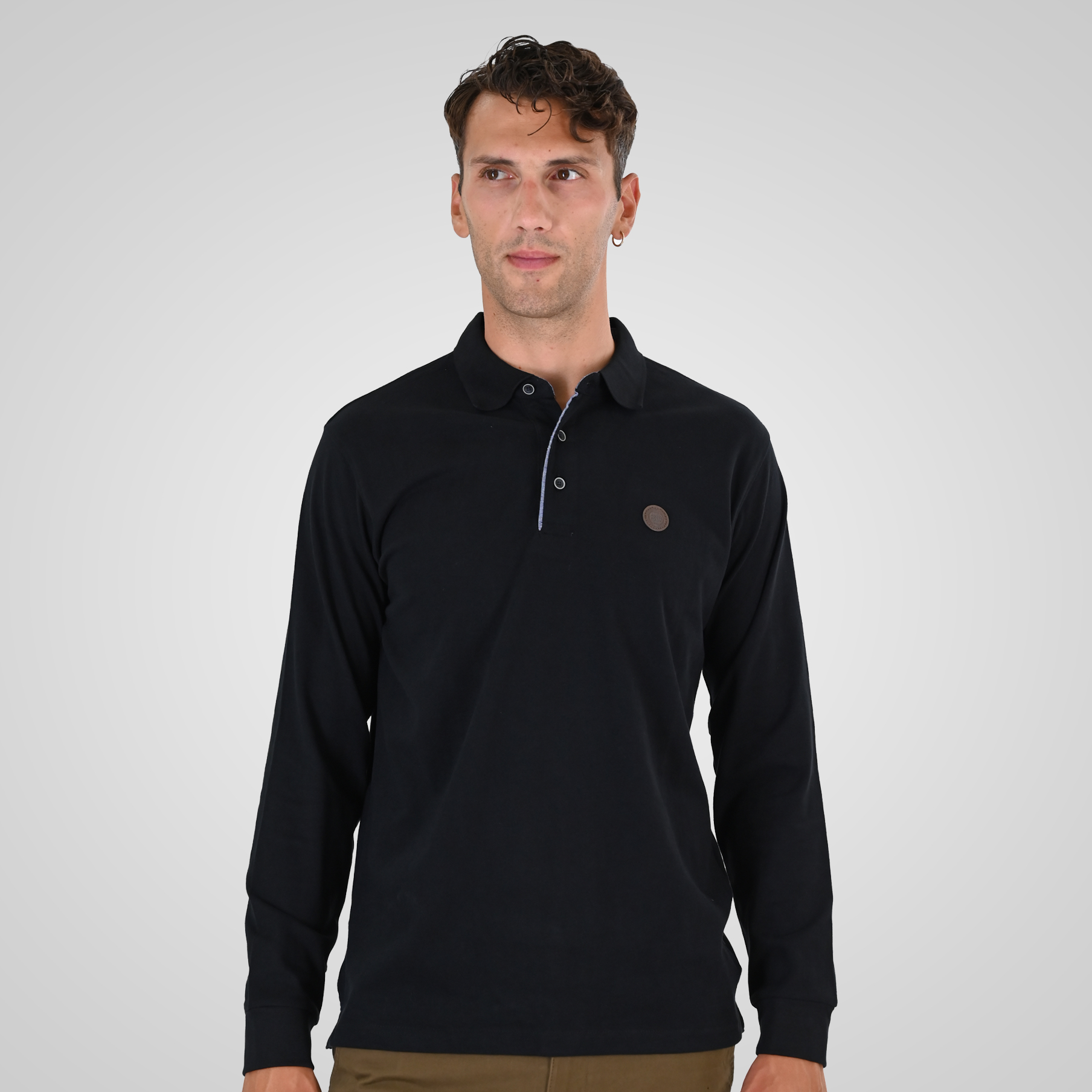262PS-3102 POLO LONGSLEEVE (JERSEY FABRIC WITH PEACH FINISH) BLACK - Image 1