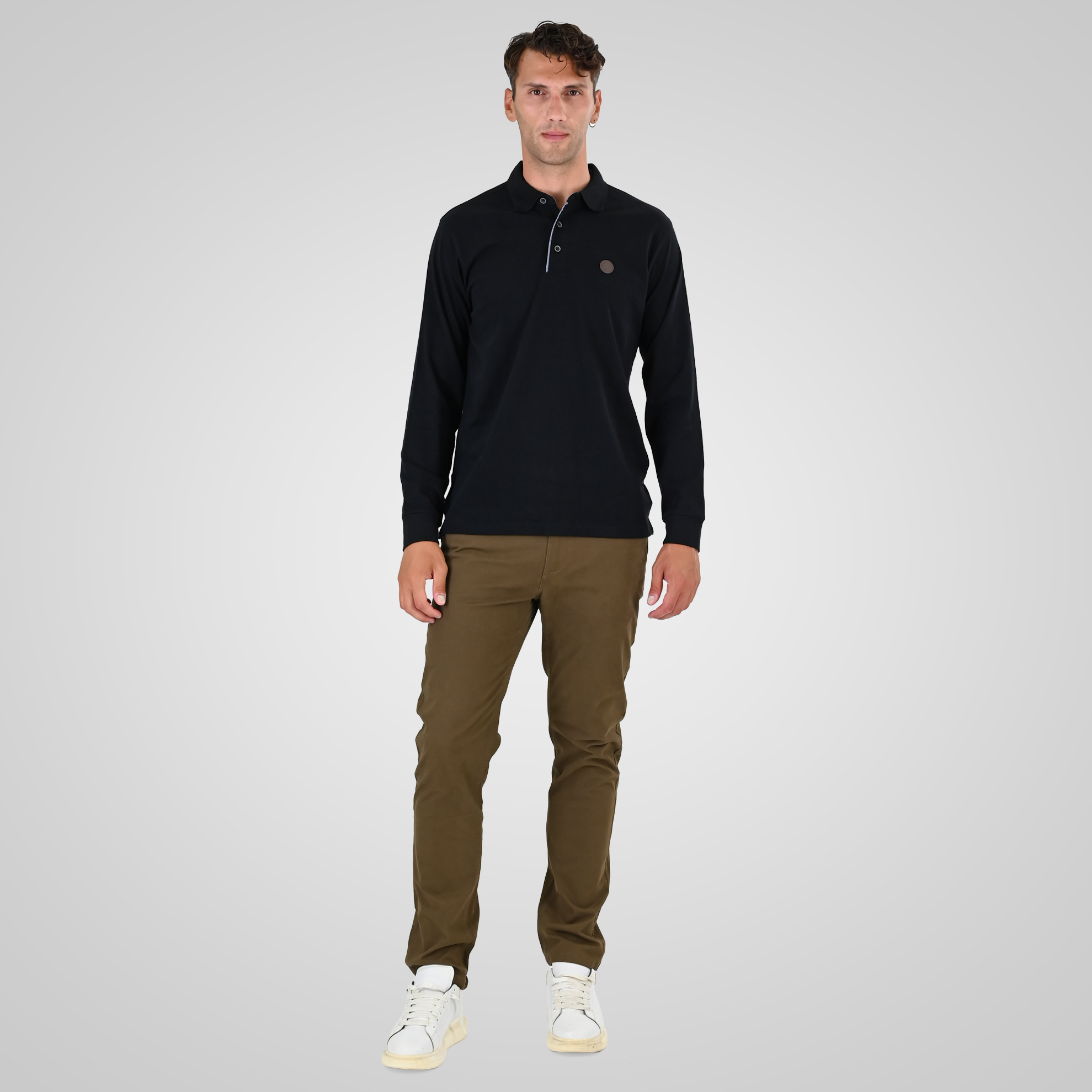 262PS-3102 POLO LONGSLEEVE (JERSEY FABRIC WITH PEACH FINISH) BLACK - Image 2