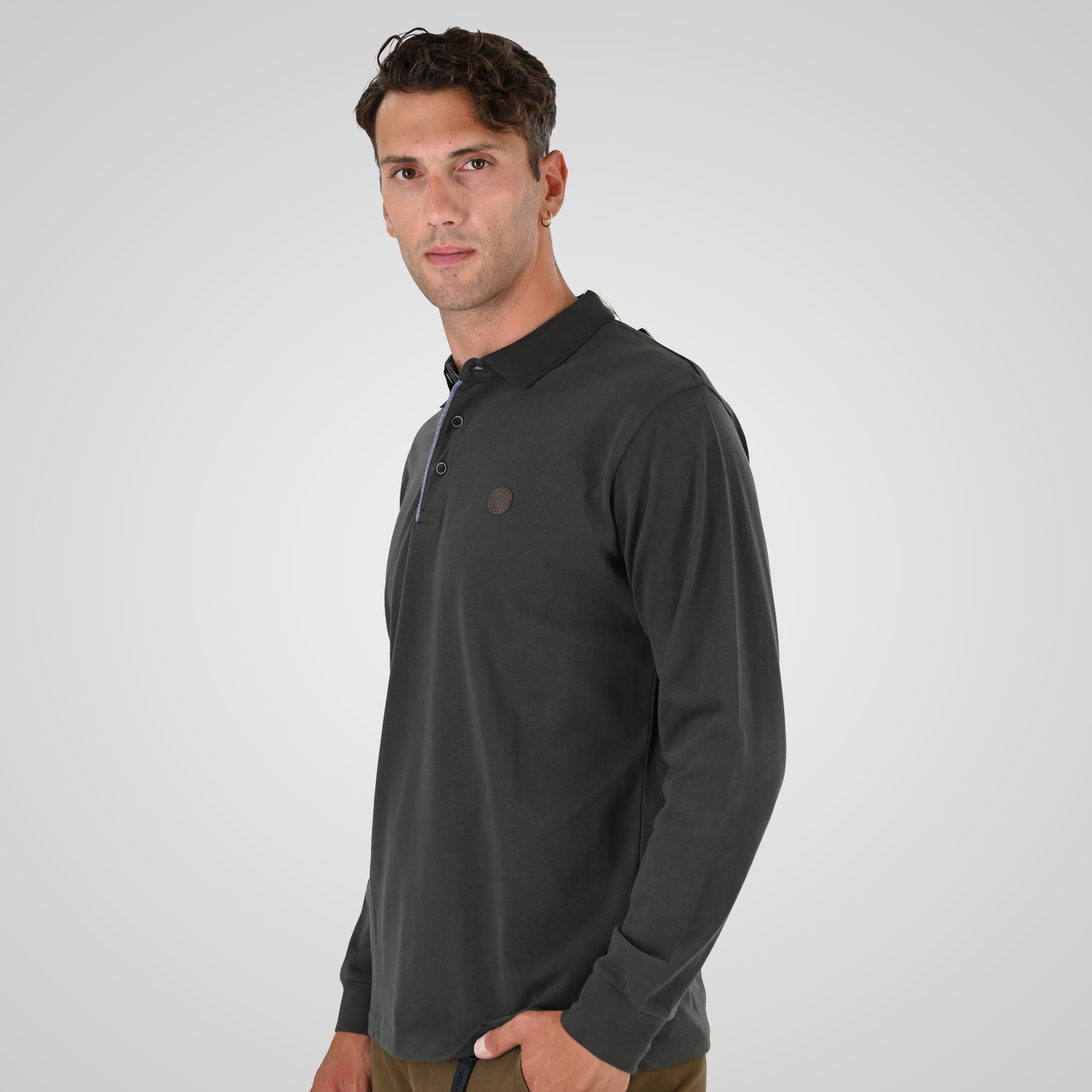 262PS-3102 POLO LONGSLEEVE (JERSEY FABRIC WITH PEACH FINISH) KHAKI - Image 3