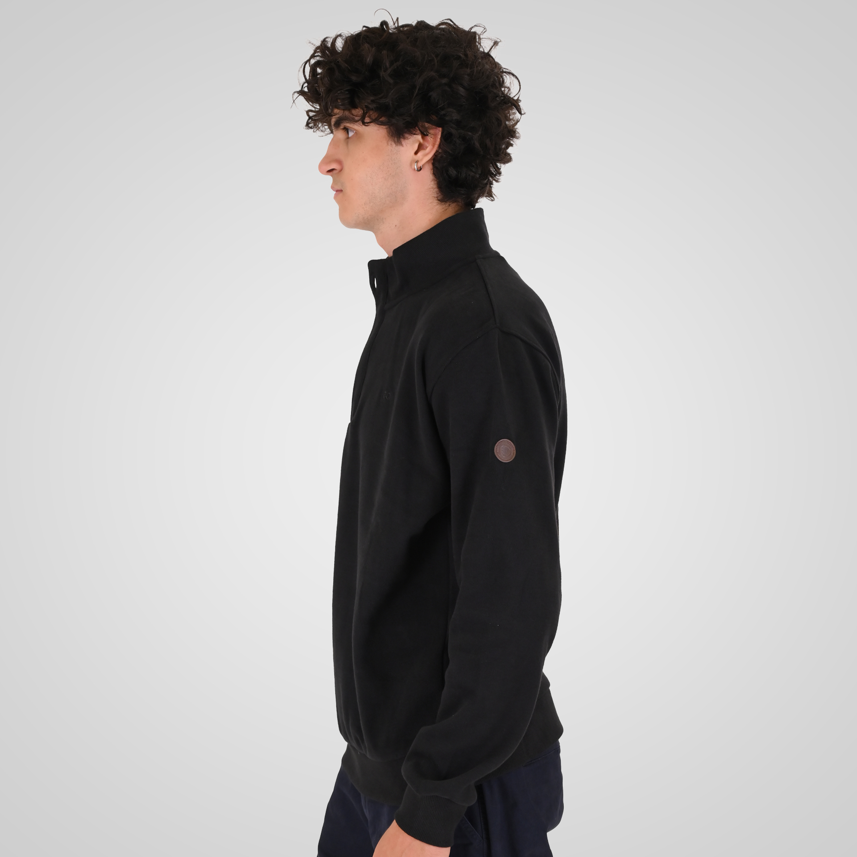 262SEL-1167 TOP WITH ZIPPER UNDER HALF MAIN PLACKET AND DENSE EMBROIDERY (SELANIK WITH PEACH FINISH) BLACK - Image 3