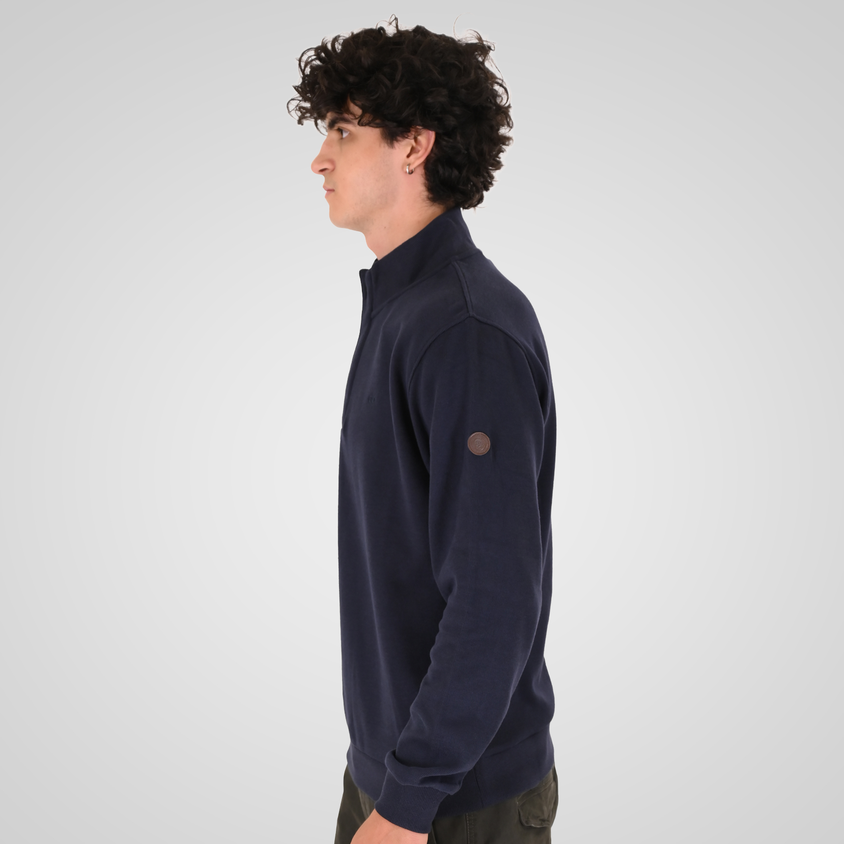 262SEL-1167 TOP WITH ZIPPER UNDER HALF MAIN PLACKET AND DENSE EMBROIDERY (SELANIK WITH PEACH FINISH) NAVY - Image 3