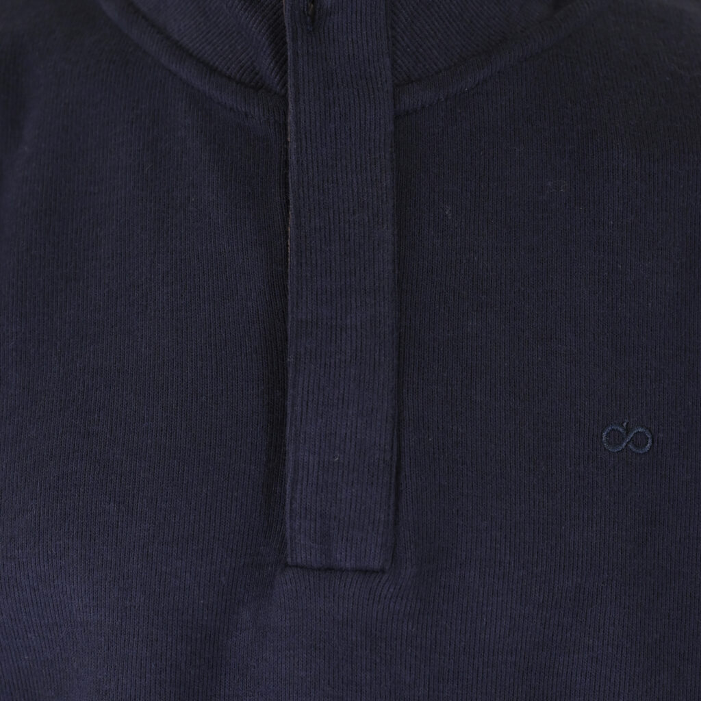 262SEL-1167 TOP WITH ZIPPER UNDER HALF MAIN PLACKET AND DENSE EMBROIDERY (SELANIK WITH PEACH FINISH) NAVY