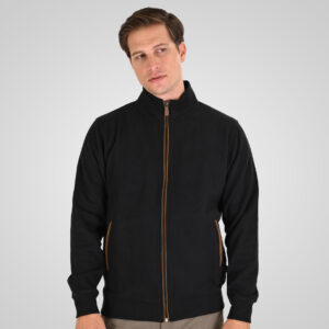 262SEL-1168 TOP FULL ZIP WITH POCKETS AND STAND-UP COLLAR WITH DENSE EMBROIDERY (SELANIK WITH PEACH FINISH) BLACK