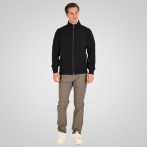 262SEL-1168 TOP FULL ZIP WITH POCKETS AND STAND-UP COLLAR WITH DENSE EMBROIDERY (SELANIK WITH PEACH FINISH) BLACK